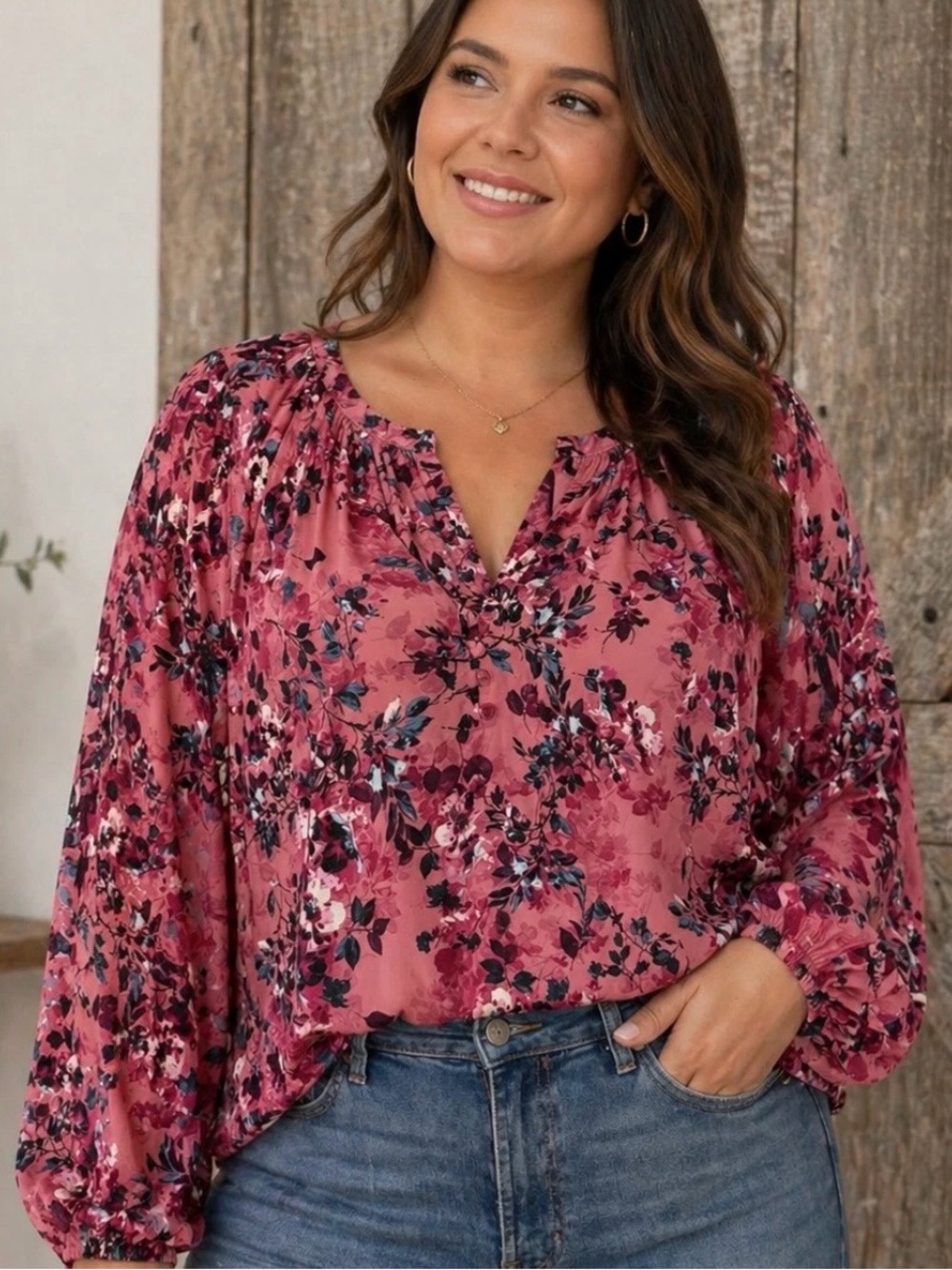 Torrid Pink Floral Blouse Long Sleeve V-Neck Romantic Top Plus Size 2